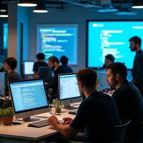 Agile software development team in action